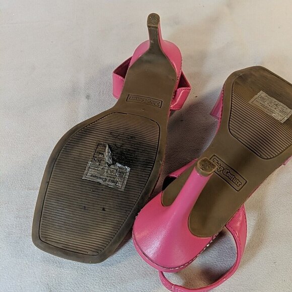 Juicy Couture Hot Pink Rhinestone Heels Clear 3" Heel Slingback Size 8 Logo Gems - Picture 13 of 16